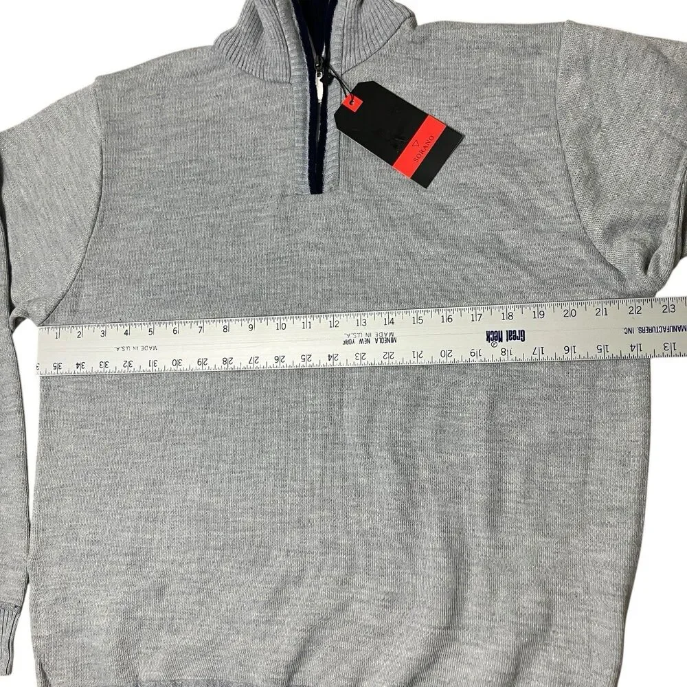 Sorano Quarter Zip Sweater Men L Gray Knit Pullover Minimalist Preppy Streetwear